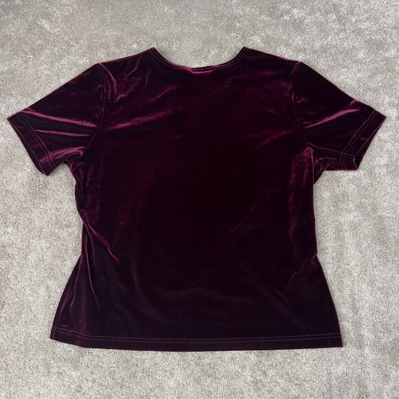 Vintage Velvet Burgundy Blouse Kathie Lee Short Sleeve Shirt Size L - Picture 3 of 4